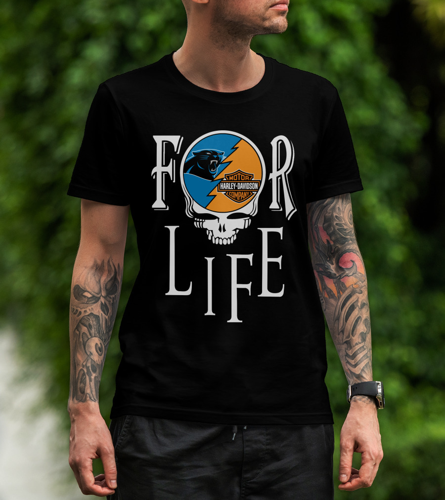 Carolina Panthers Harley Davidson For Life Nfl Skull T-Shirt