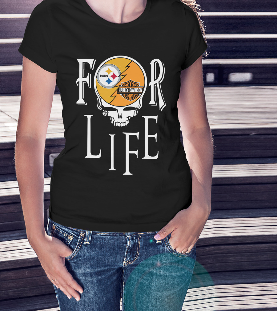 Pittsburgh Steelers Harley Davidson Skull For Life Nfl Fandom T-Shirt