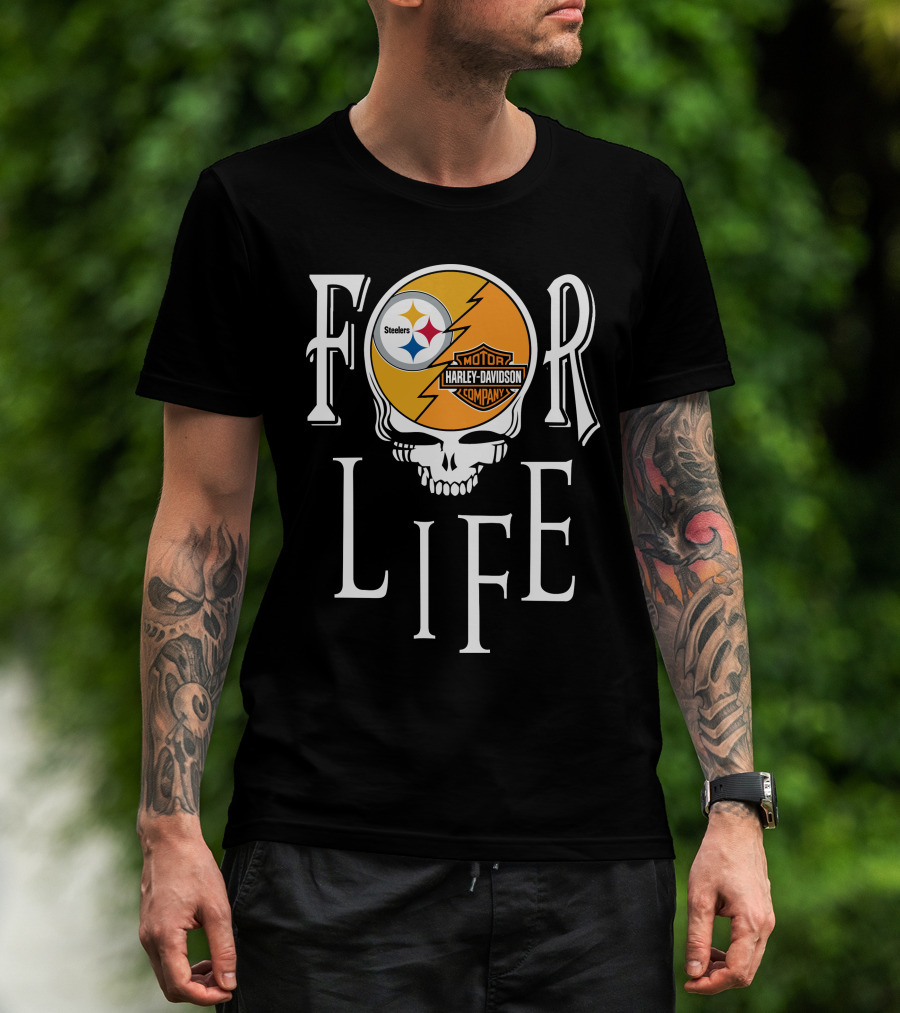 Pittsburgh Steelers Harley Davidson Skull For Life Nfl Fandom T-Shirt