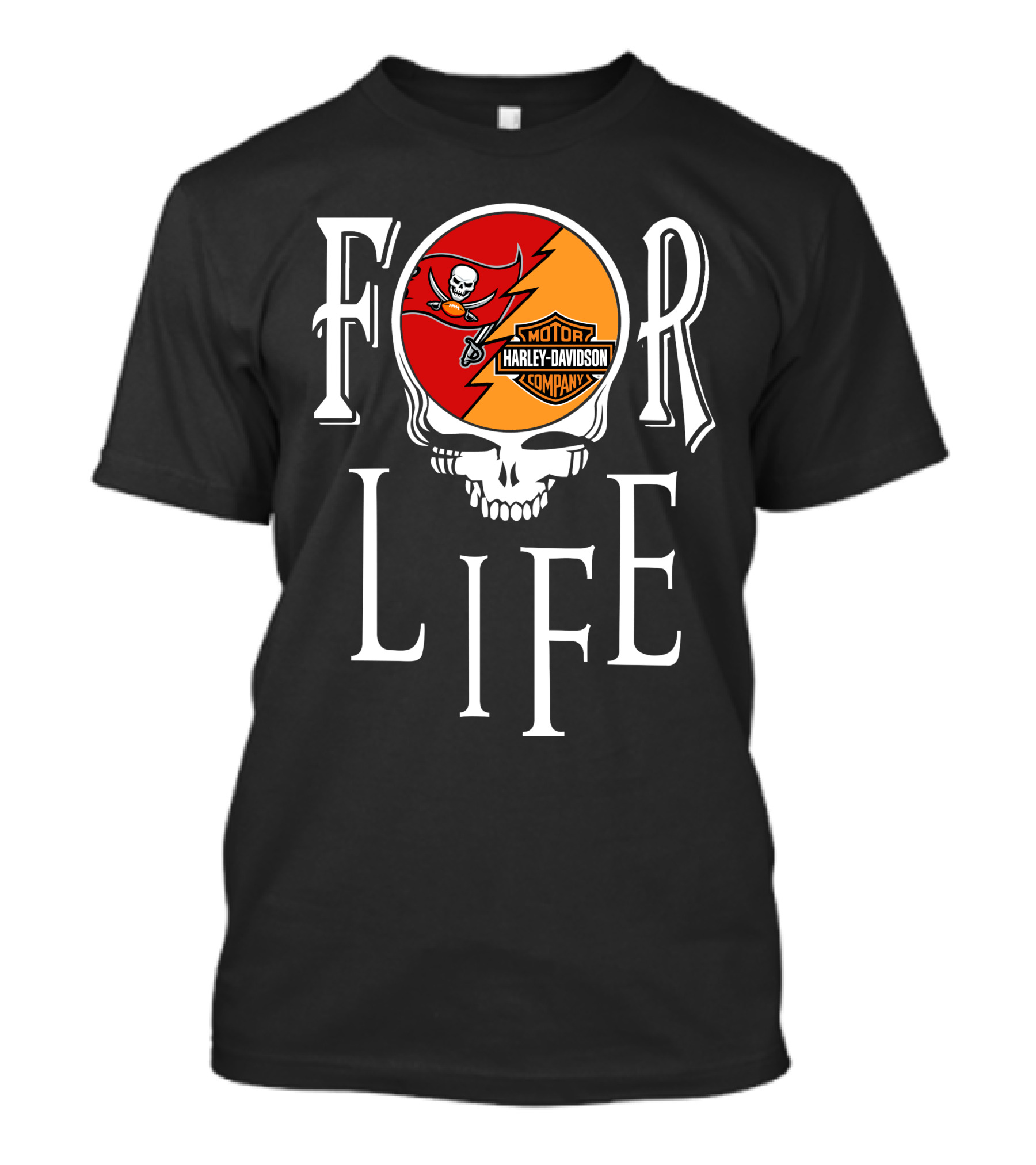 Tampa Bay Buccaneers Harley Davidson Skull Logo For Life Nfl T-Shirt