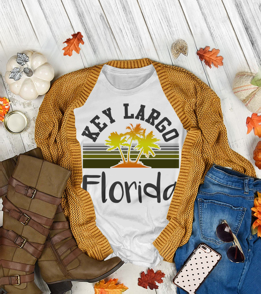 Key Largo Florida Palm Trees Retro Beach T-Shirt