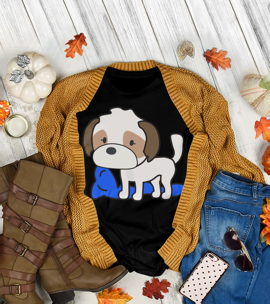 Cooper the Shih Tzu with Blue Blankie Snuggled Comfortably T-Shirt