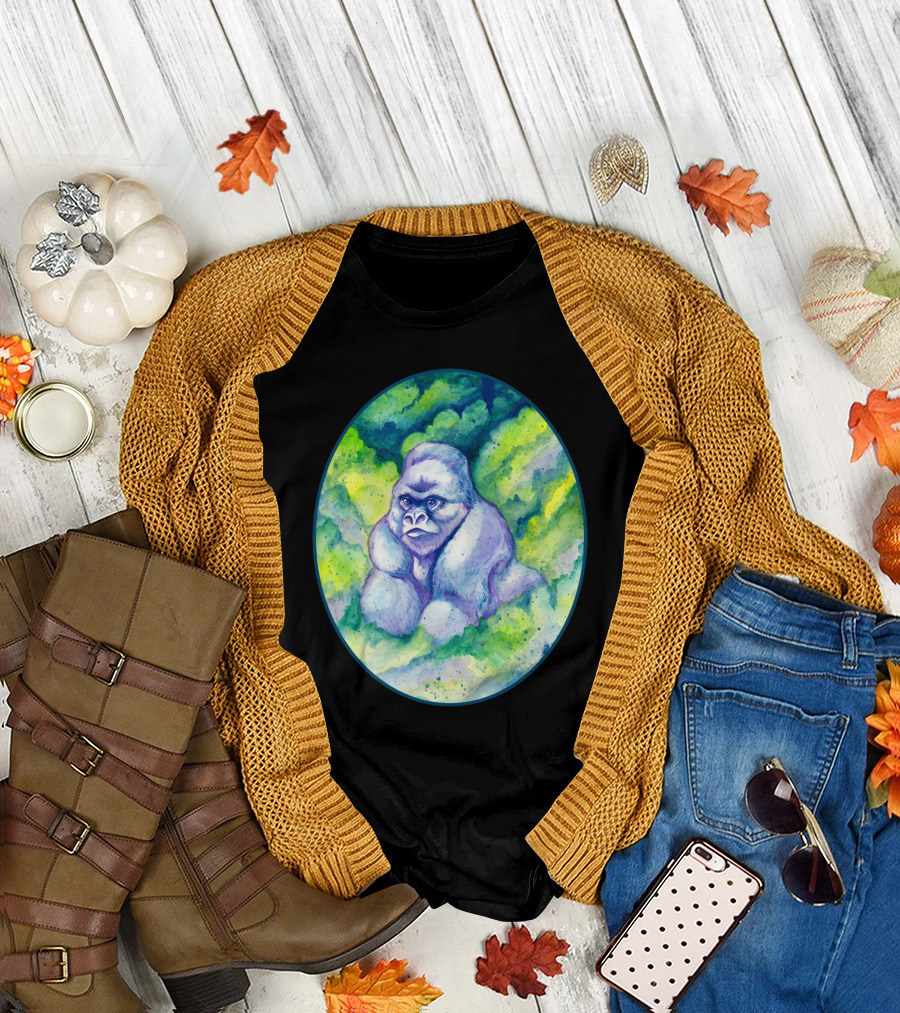 Mountain Gorilla Surrounded by Vibrant Forest Foliage in an Oval Frame T-Shirt