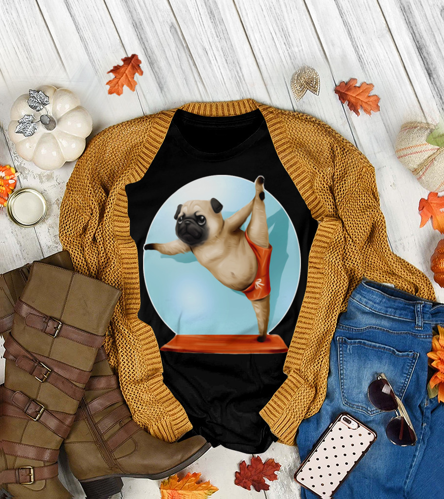 Ballet Stretch Cute Pug Dog in Red Shorts T-Shirt