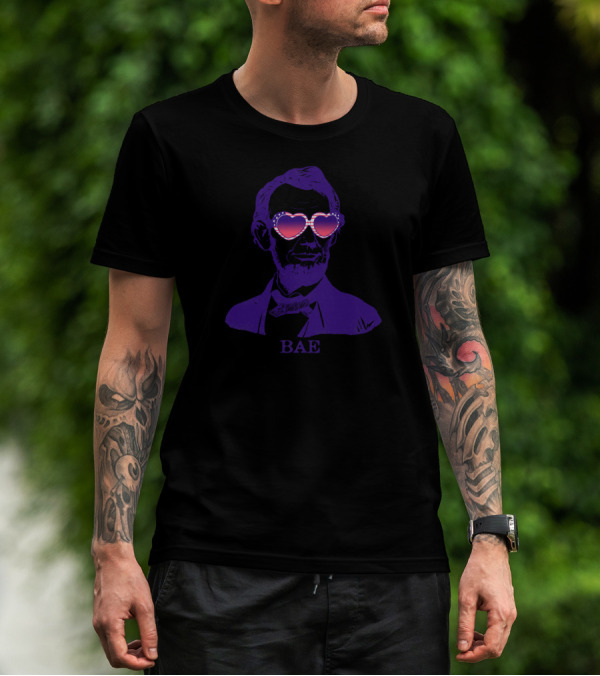 Bae Lincoln Heart Sunglasses Patriotic T-Shirt