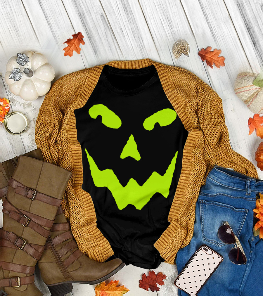 Gladditudes Halloween Pumpkin Face1 Neon Jack-o'-Lantern Smile T-Shirt