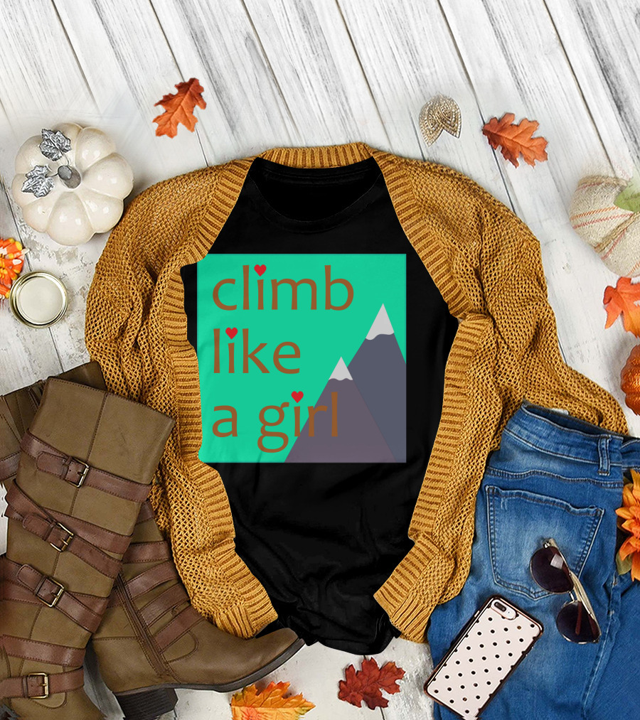 Climb Like a Girl with Mountain Heart T-Shirt