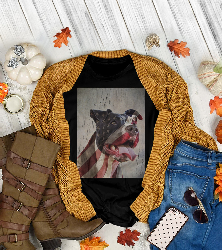 Vintage Patriotic American Flag Dog T-Shirt