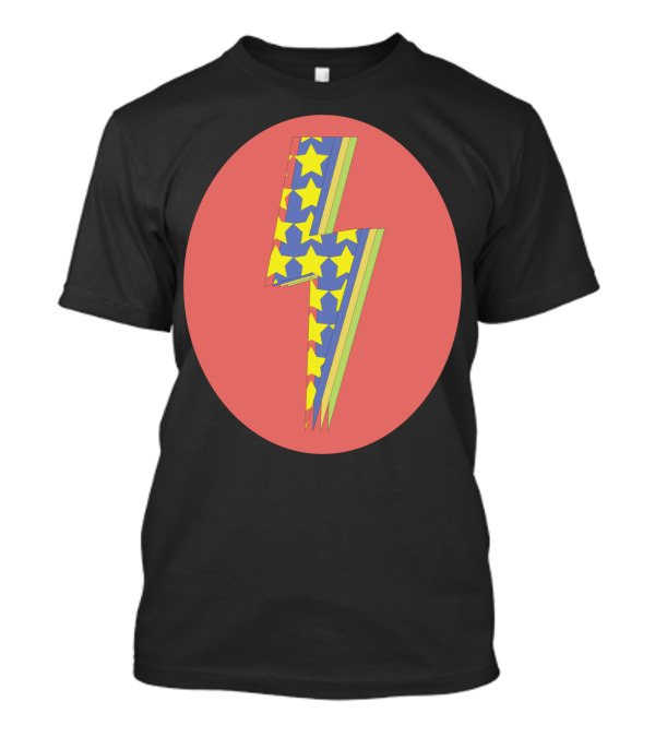 Star Spangled Bolt Vibrant Yellow Stars And Colorful Lightning Oval T-Shirt