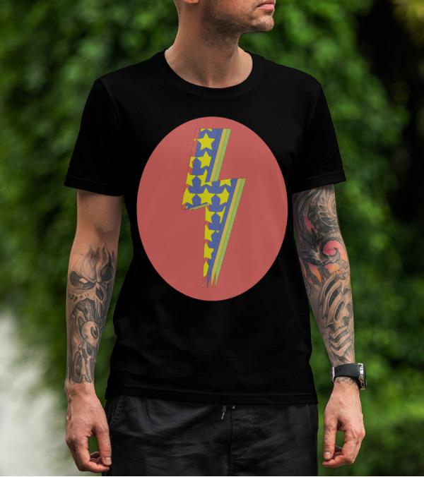 Star Spangled Bolt Vibrant Yellow Stars And Colorful Lightning Oval T-Shirt