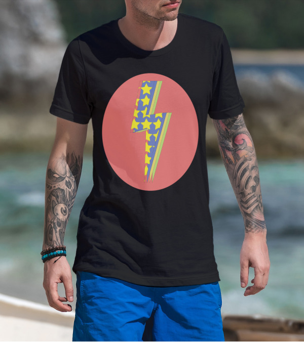 Star Spangled Bolt Vibrant Yellow Stars And Colorful Lightning Oval T-Shirt