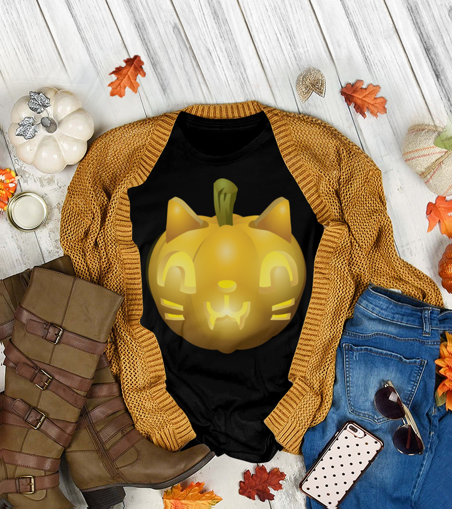 Halloween Cat Lantern Pumpkin with Cat Ears T-Shirt