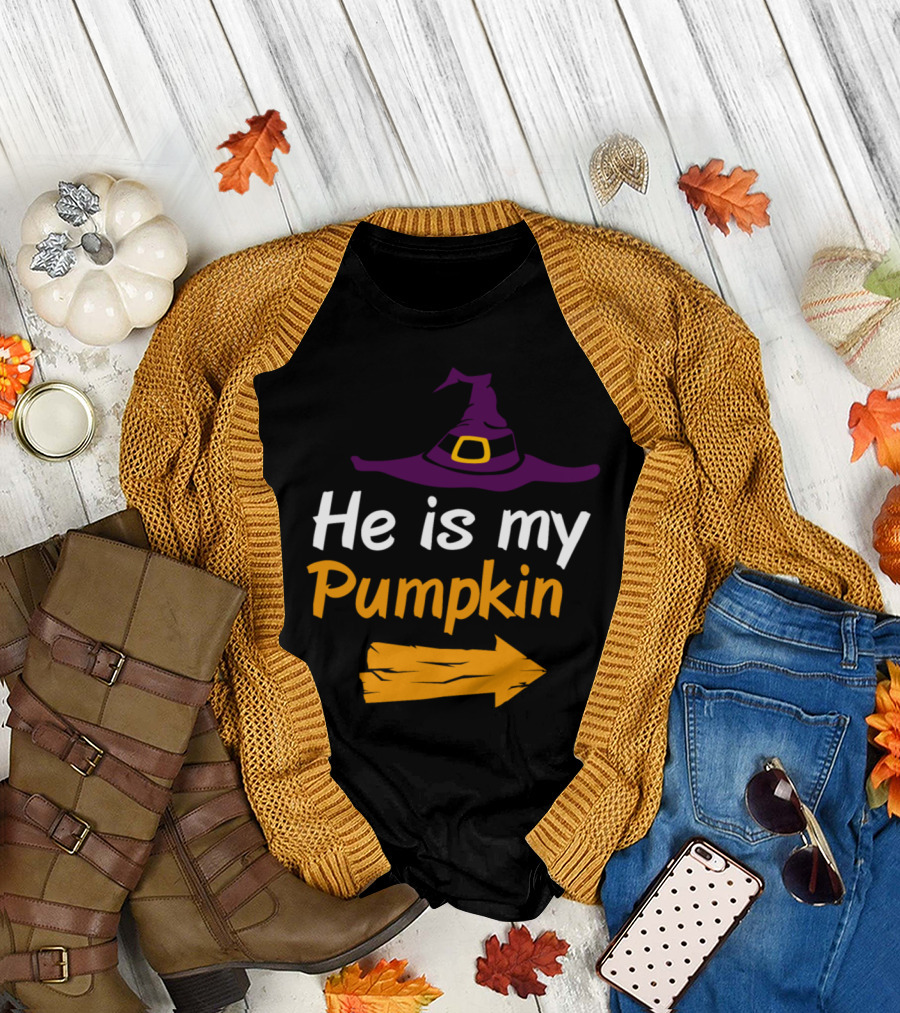 He is My Pumpkin Witch Hat and Arrow Fun Awesome Couple T-Shirt