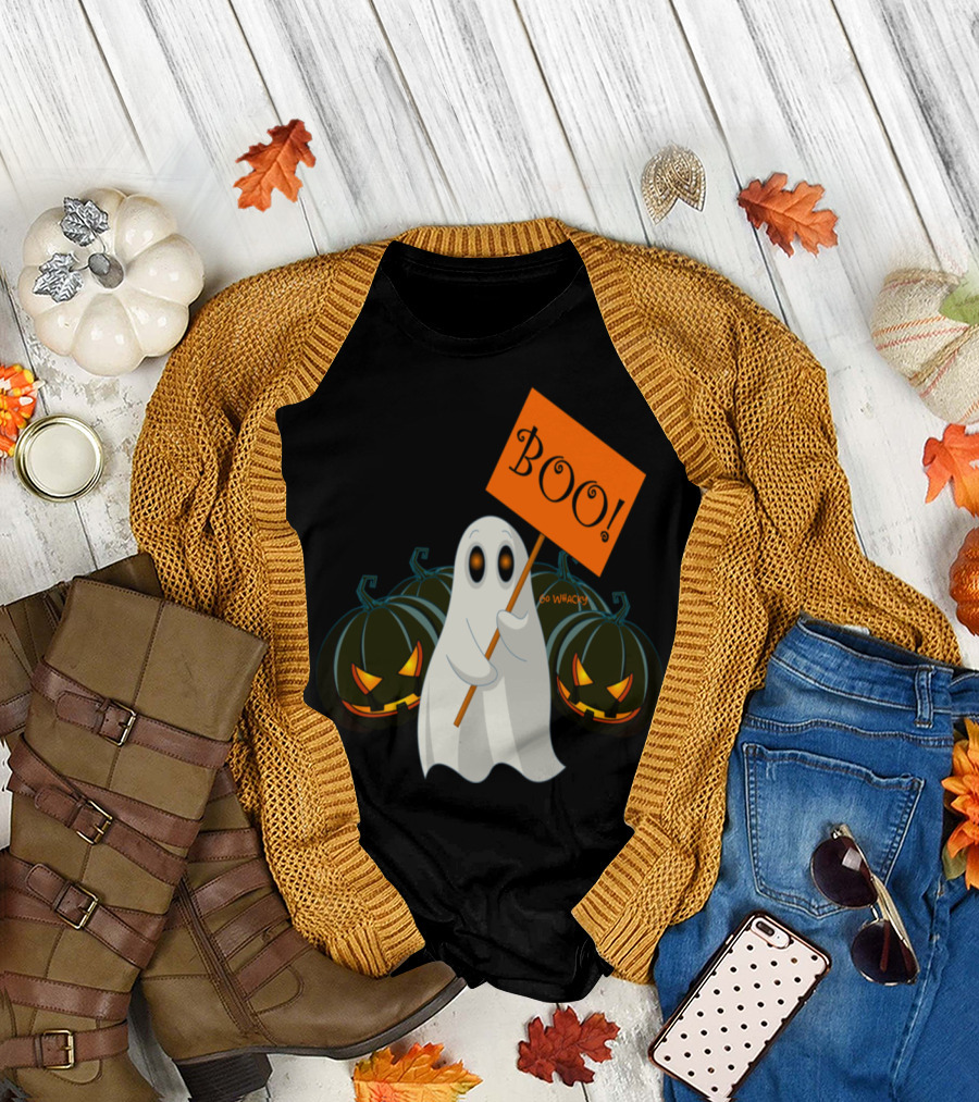 Boo Ghost with Scary Halloween Pumpkins T-Shirt