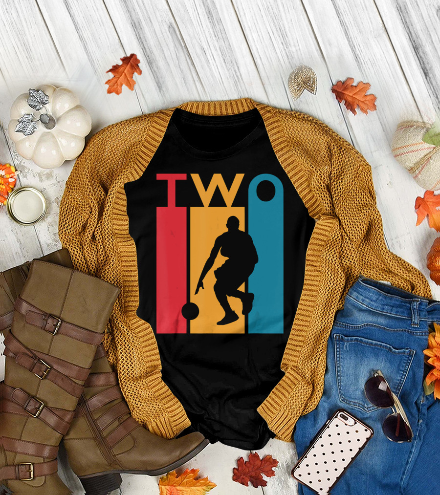 TWO Vintage Basketball Silhouette 2nd Birthday T-Shirt