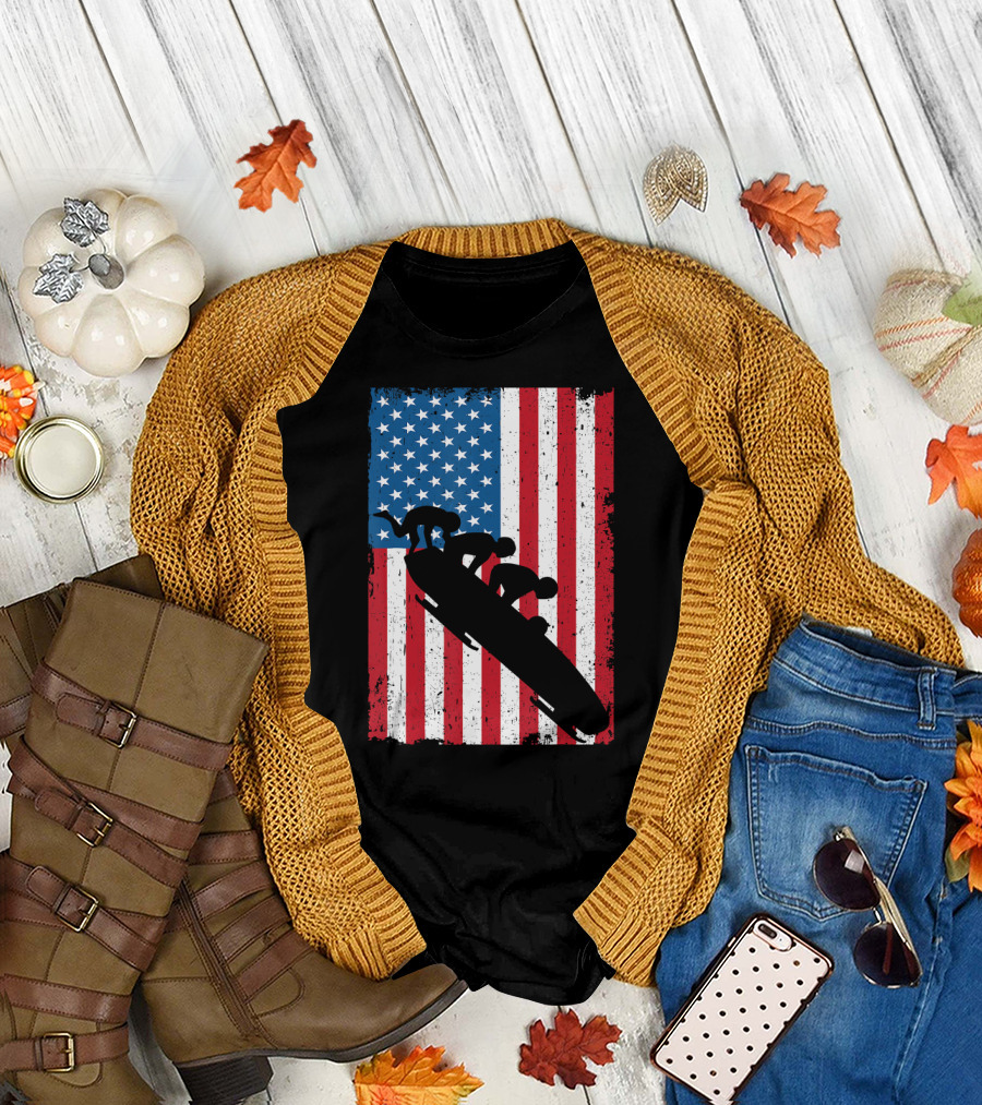 USA Flag Bobsled 4th July Independence Day T-Shirt