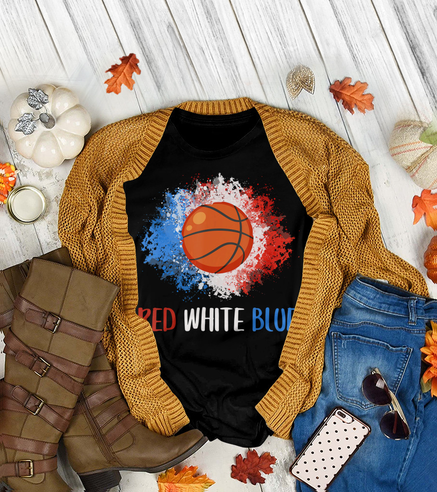 Red White Blue Basketball Lovers USA 4th July T-Shirt