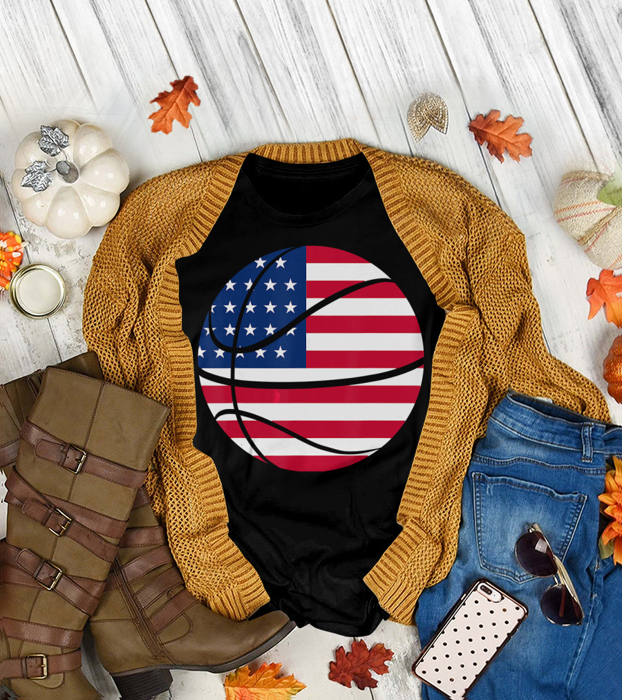 4th Of July American Flag Basketball Fun T-Shirt
