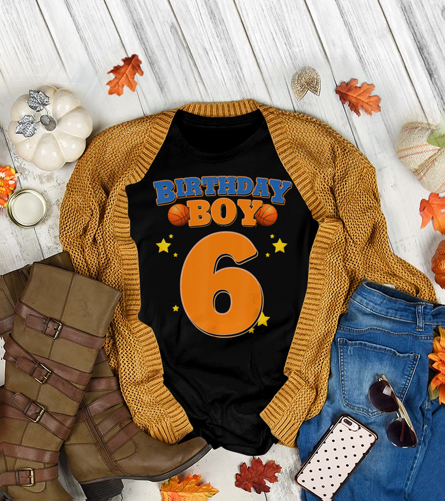 Birthday Boy 6 Basketball and Stars T-Shirt