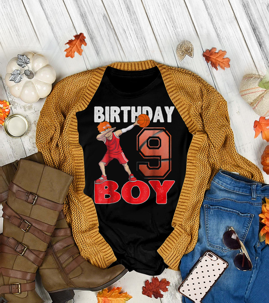 Birthday Boy 9 Dabbing Basketball T-Shirt