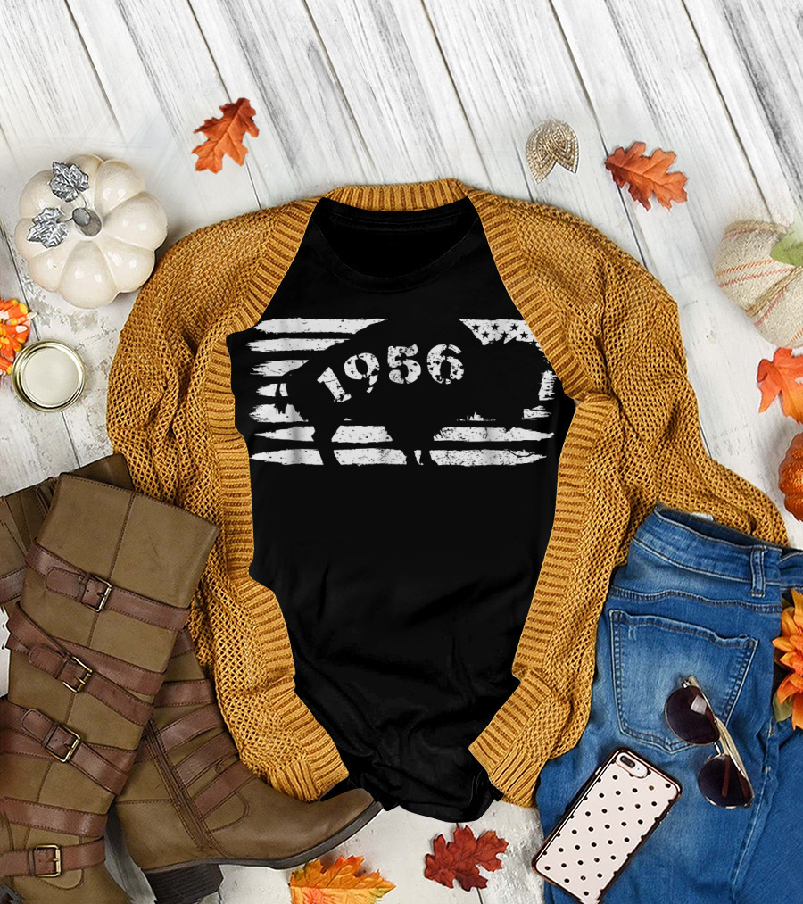 1956 Bison Buffalo American Flag 62nd Birthday T-Shirt
