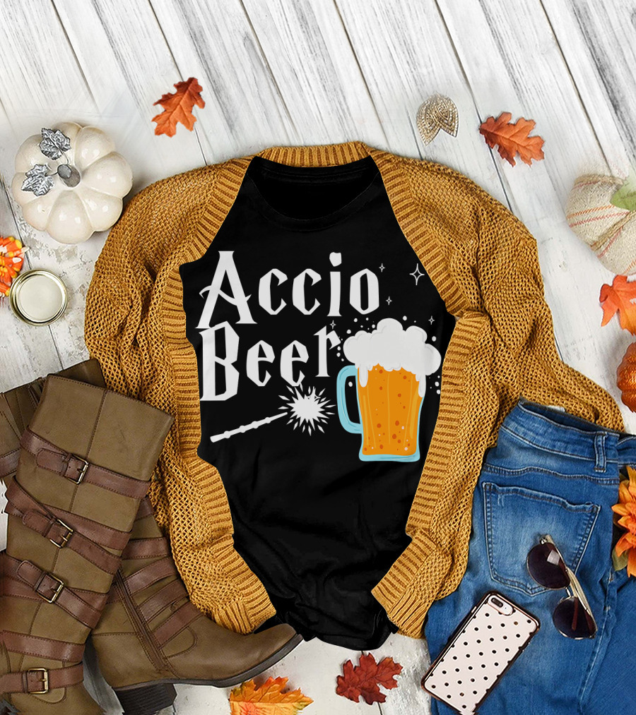 Accio Beer Wand Magic and Mug Funny Drinking T-Shirt