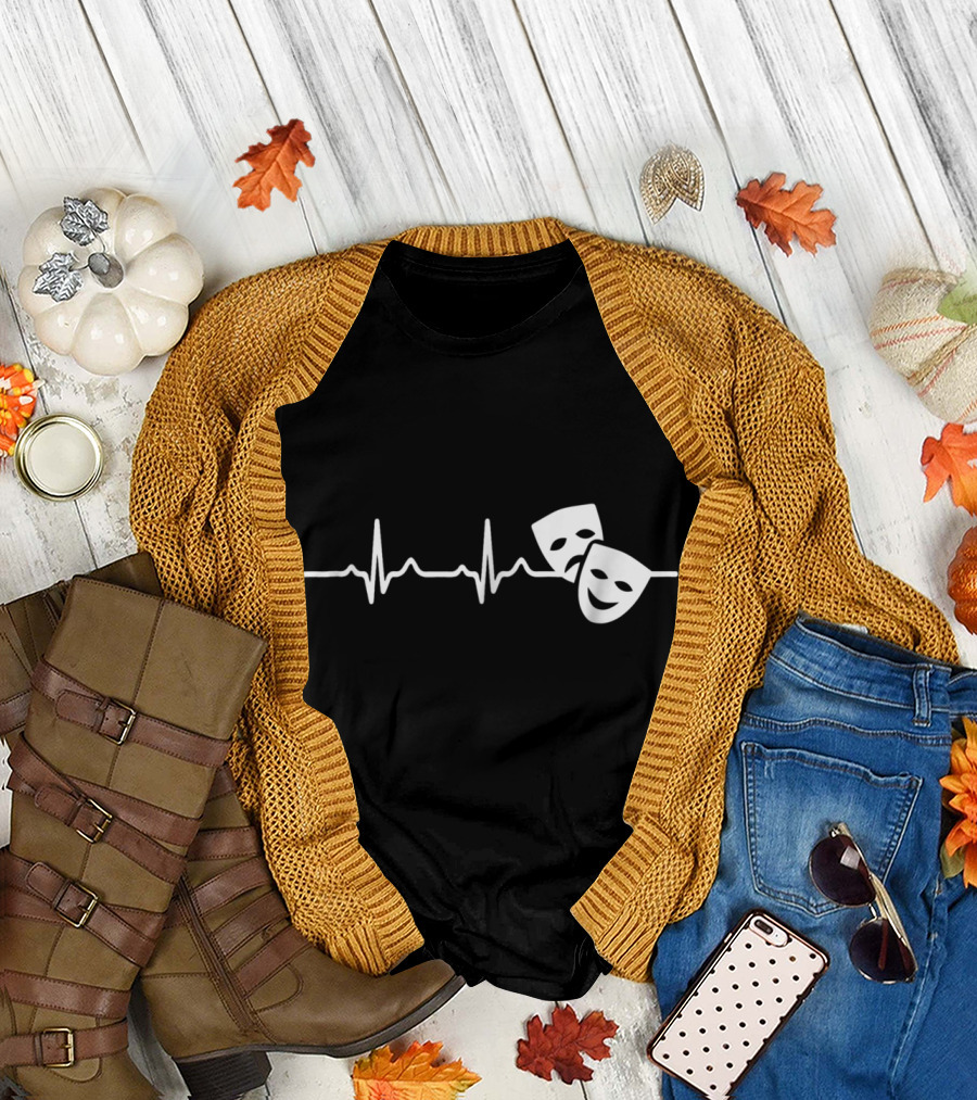 Acting Masks Theater Heartbeat Line T-Shirt