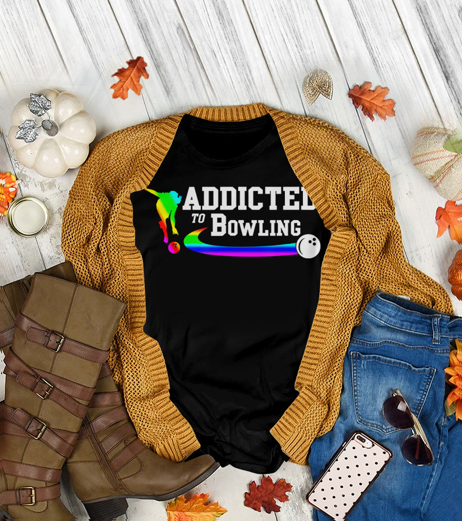 Addicted to Bowling Rainbow Skater T-Shirt