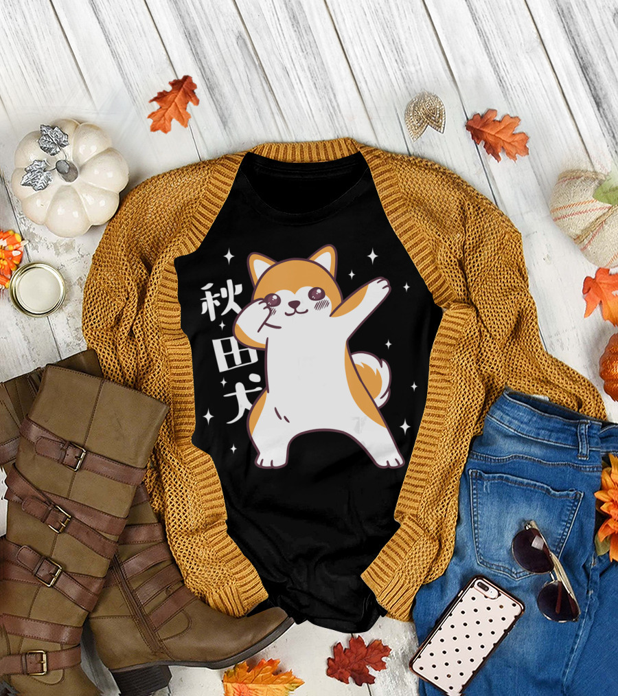 Akita Dog Dabbing Japanese Kawaii Puppy Sparkling T-Shirt
