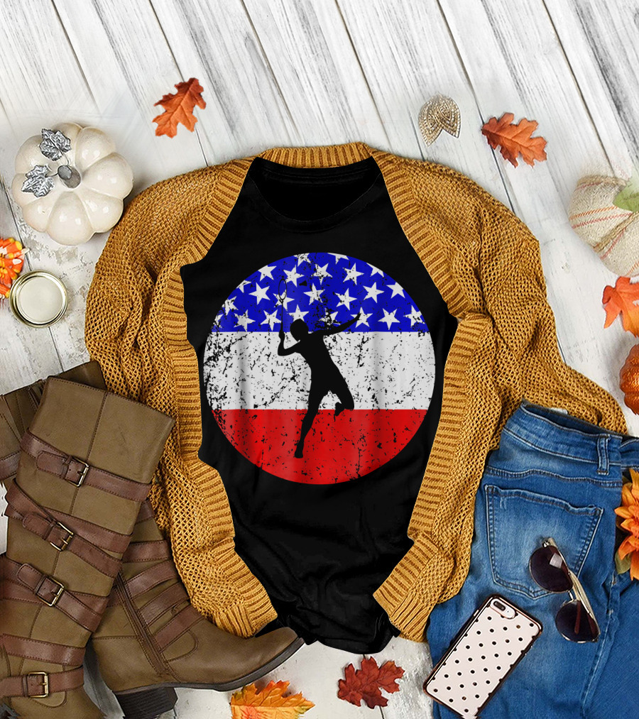 American Flag Badminton Player Silhouette T-Shirt