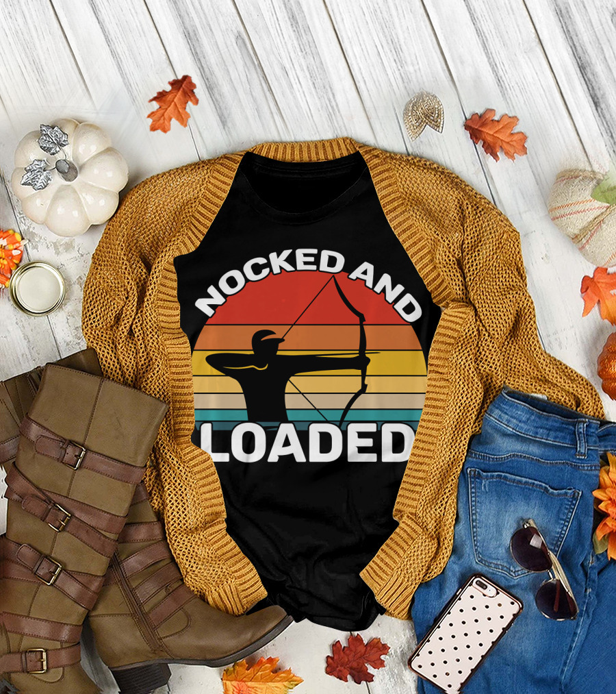 Nocked and Loaded Archery Bow Hunter Retro Sunset T-Shirt