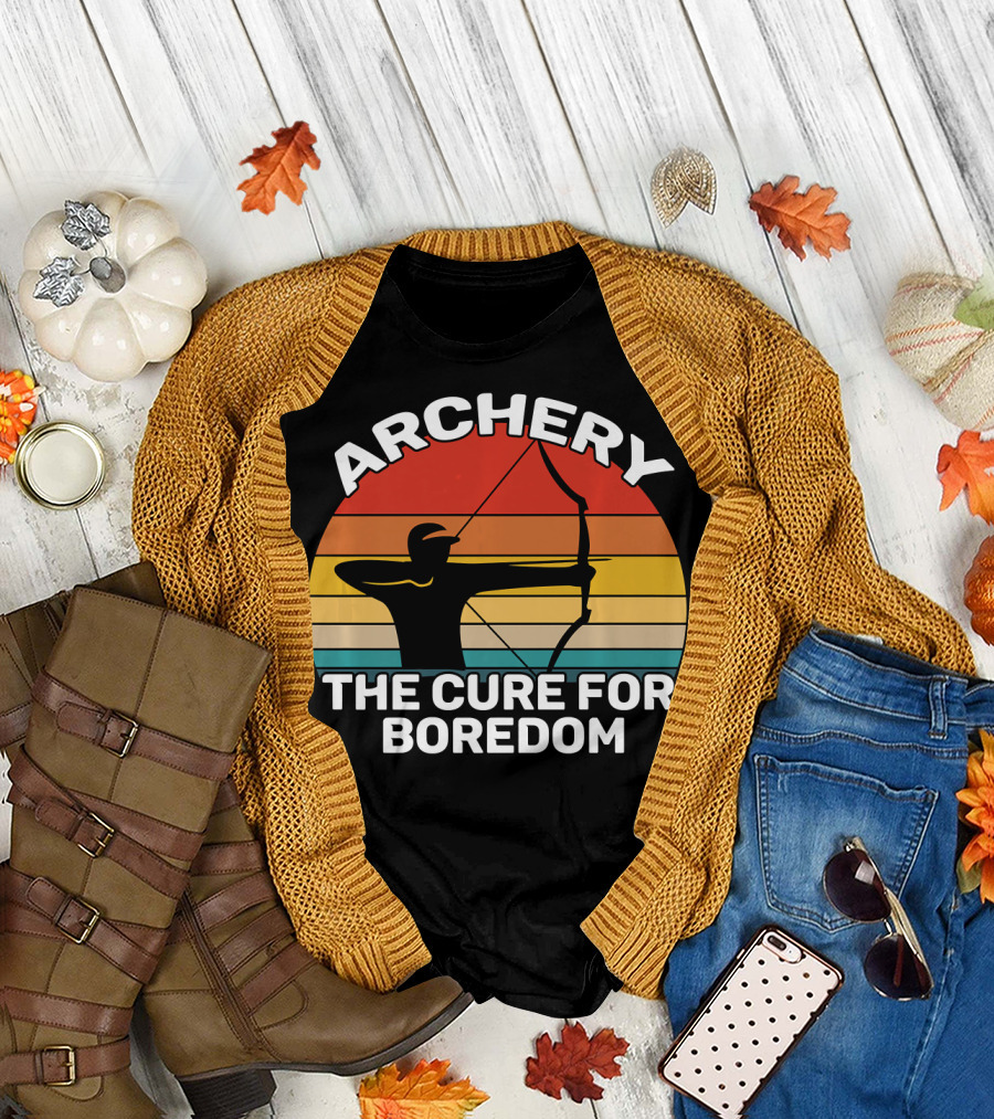 Archery The Cure For Boredom Retro Sunset T-Shirt