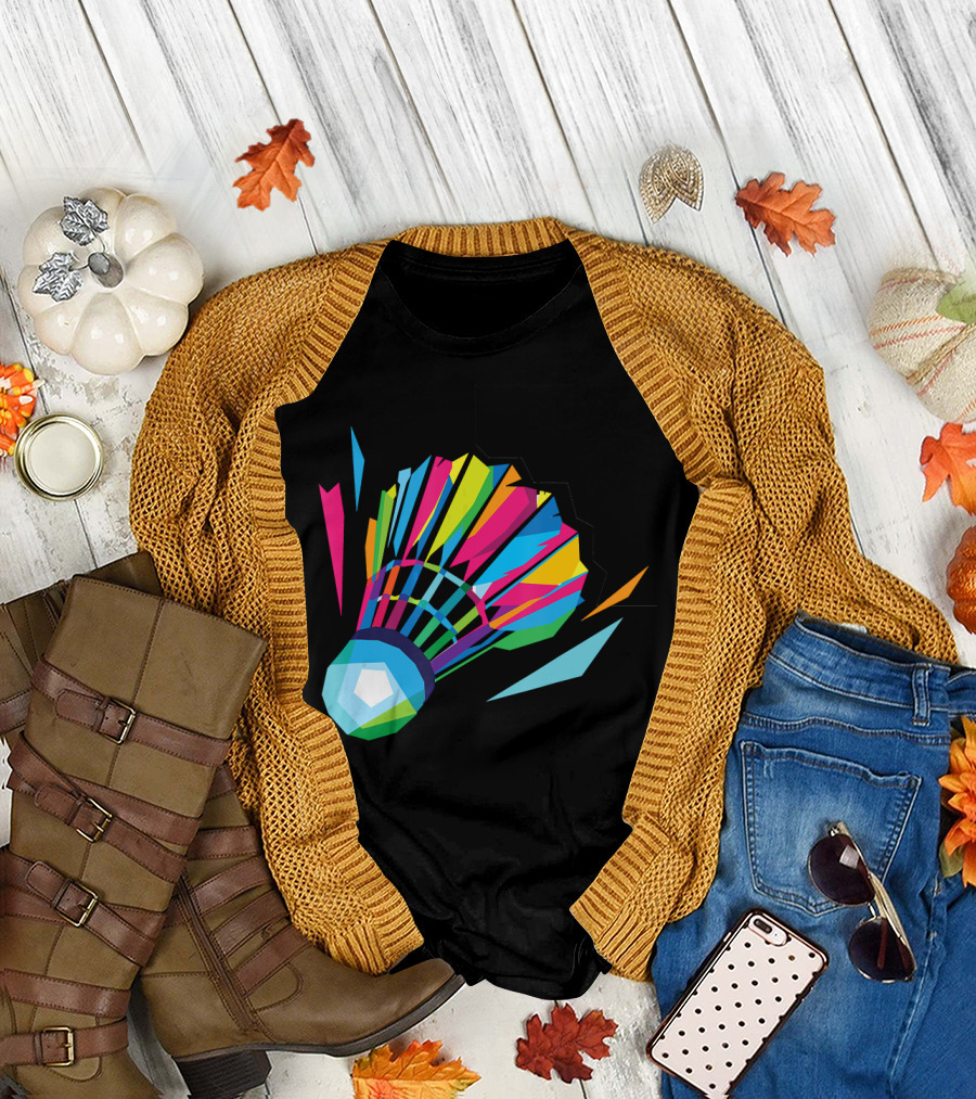 Badminton Shuttlecock Colorful Geometric Abstract T-Shirt