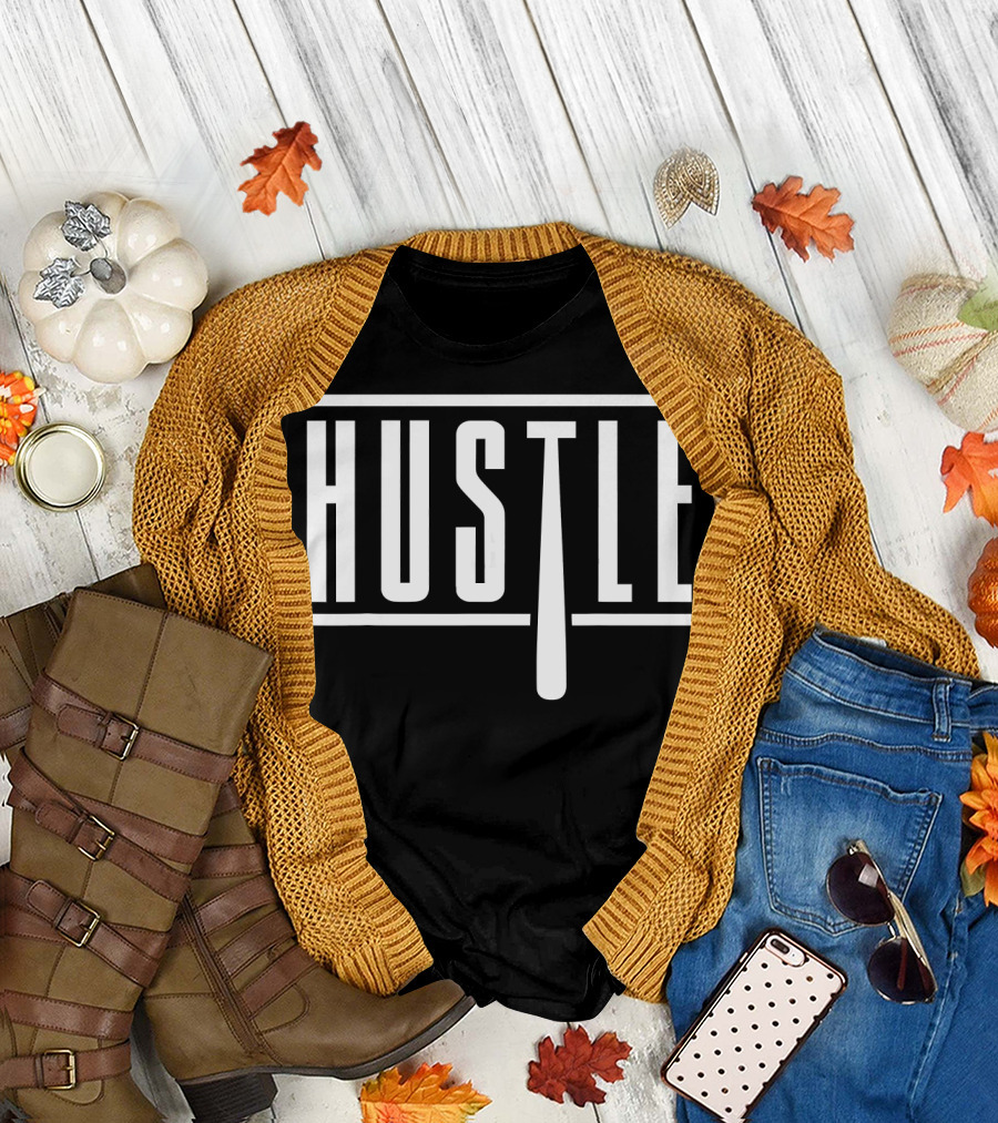 Hustle Baseball Bat Text T-Shirt