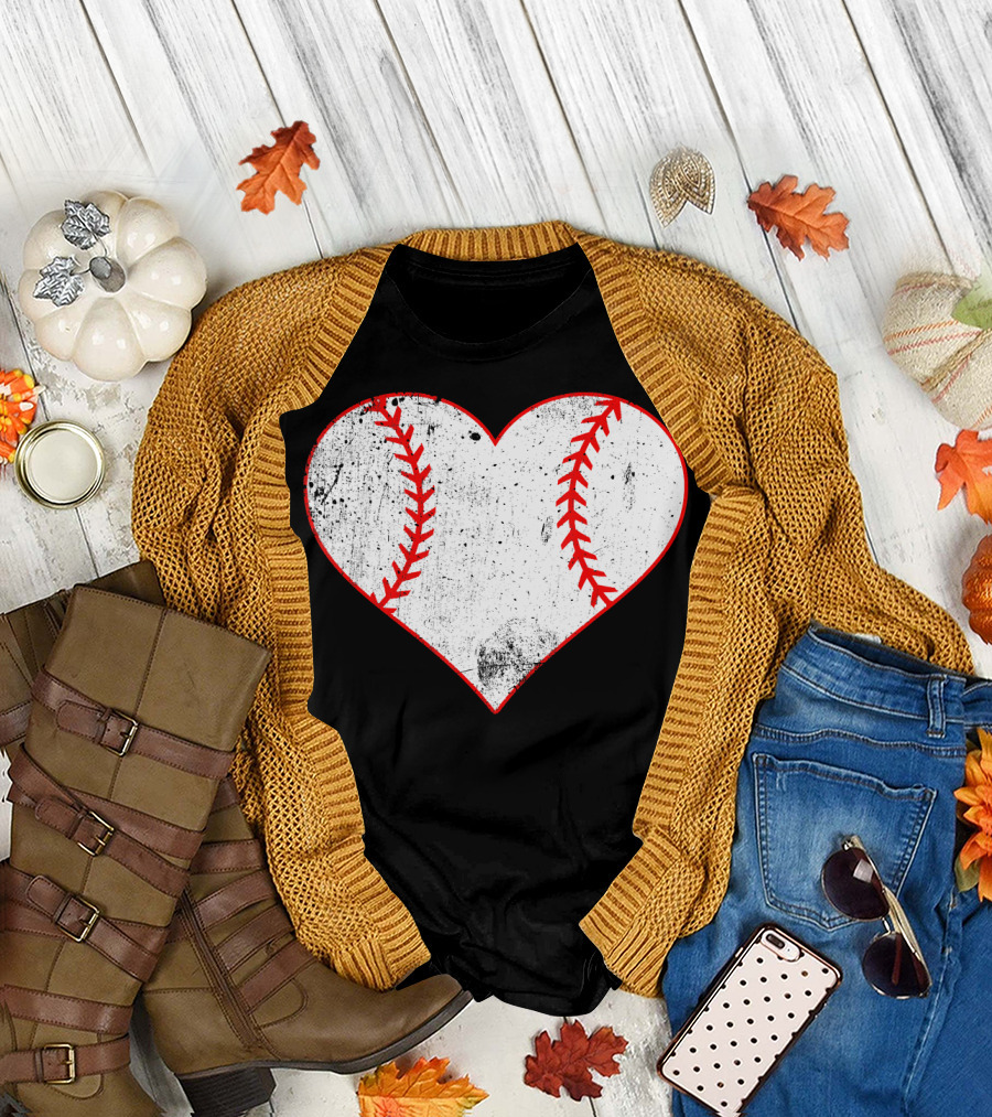 Distressed Heart Shaped Baseball T-Shirt
