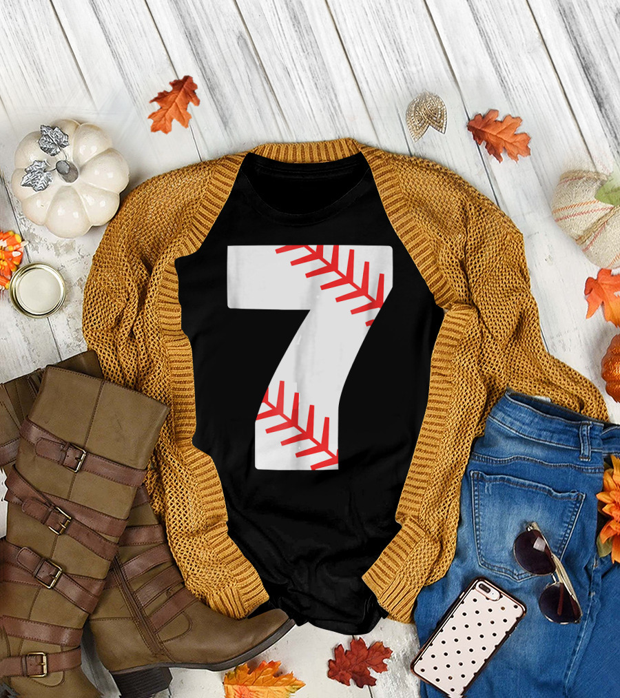 Baseball Stitching Number 7 Birthday T-Shirt