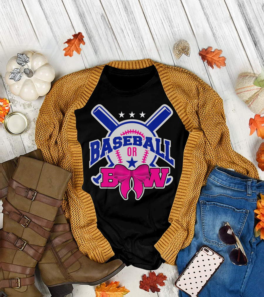 Baseball or Bow Gender Reveal Pregnancy Expecting Baby T-Shirt