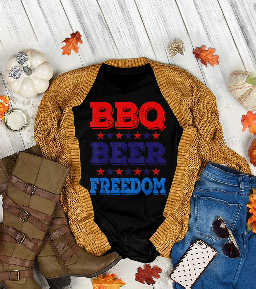 BBQ Beer Freedom America USA Party 4th of July Stars T-Shirt