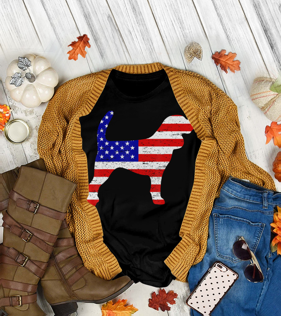 Beagle American Flag Silhouette 4th of July USA T-Shirt