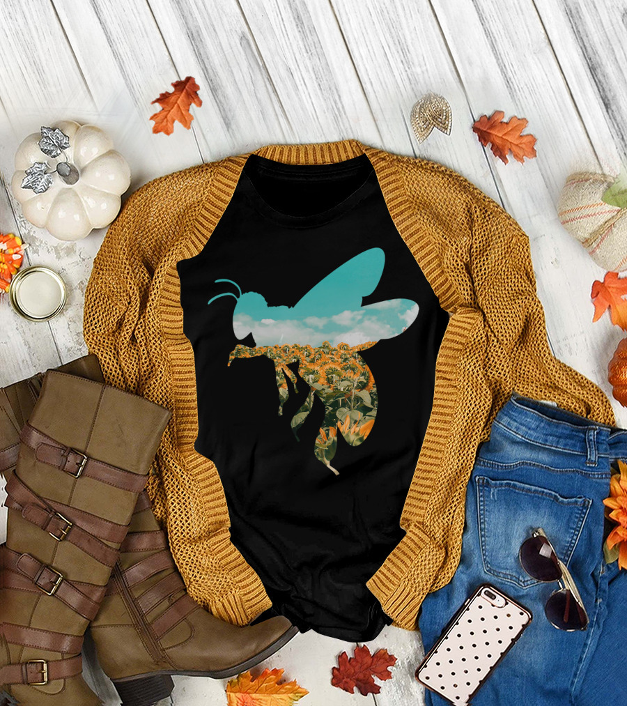 Bee and Sunflower Field Environmental Harmony T-Shirt