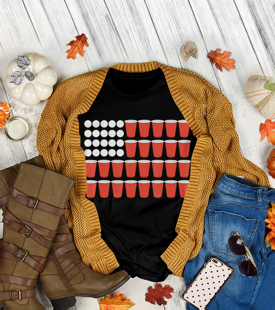 USA Flag Beer Pong Cup T-Shirt
