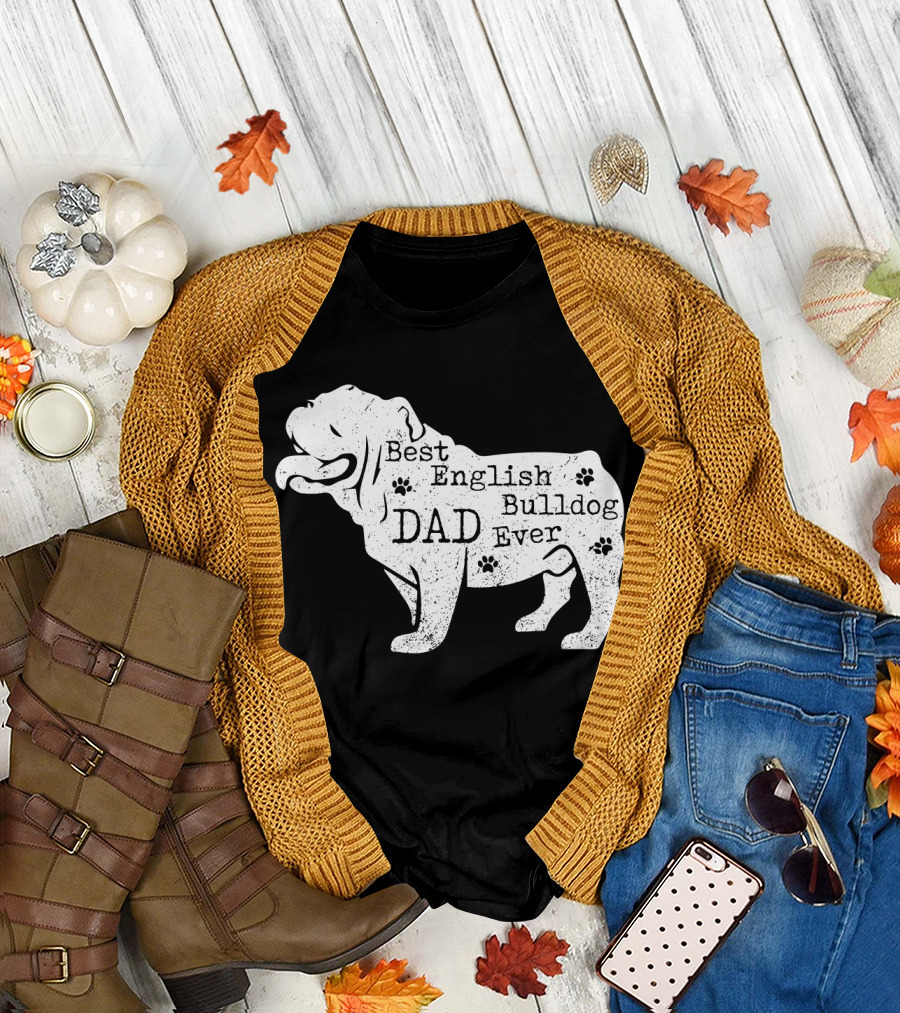 Best English Bulldog Dad Ever with Paw Prints T-Shirt