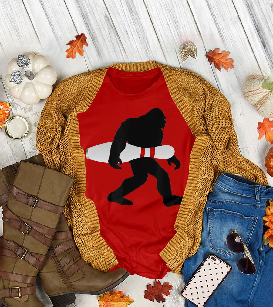 Bigfoot Bowling Pin Silhouette with Red Stripes T-Shirt