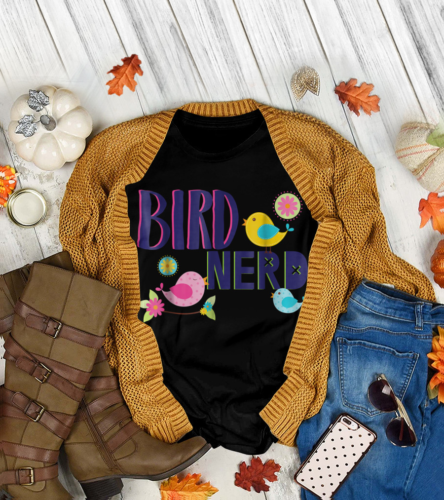 Bird Nerd Colorful Bird Watcher Bird with Cute Decorations T-Shirt
