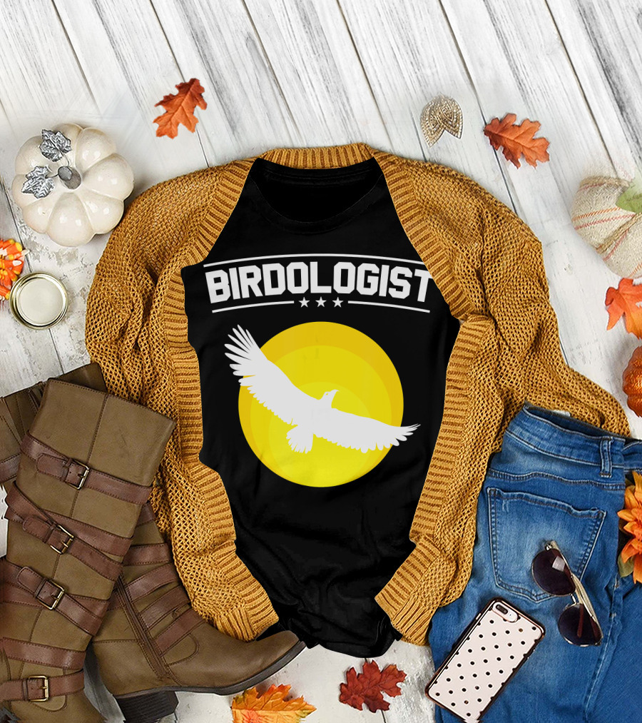 Birdologist Birding Birder with Flying Bird and Sun T-Shirt