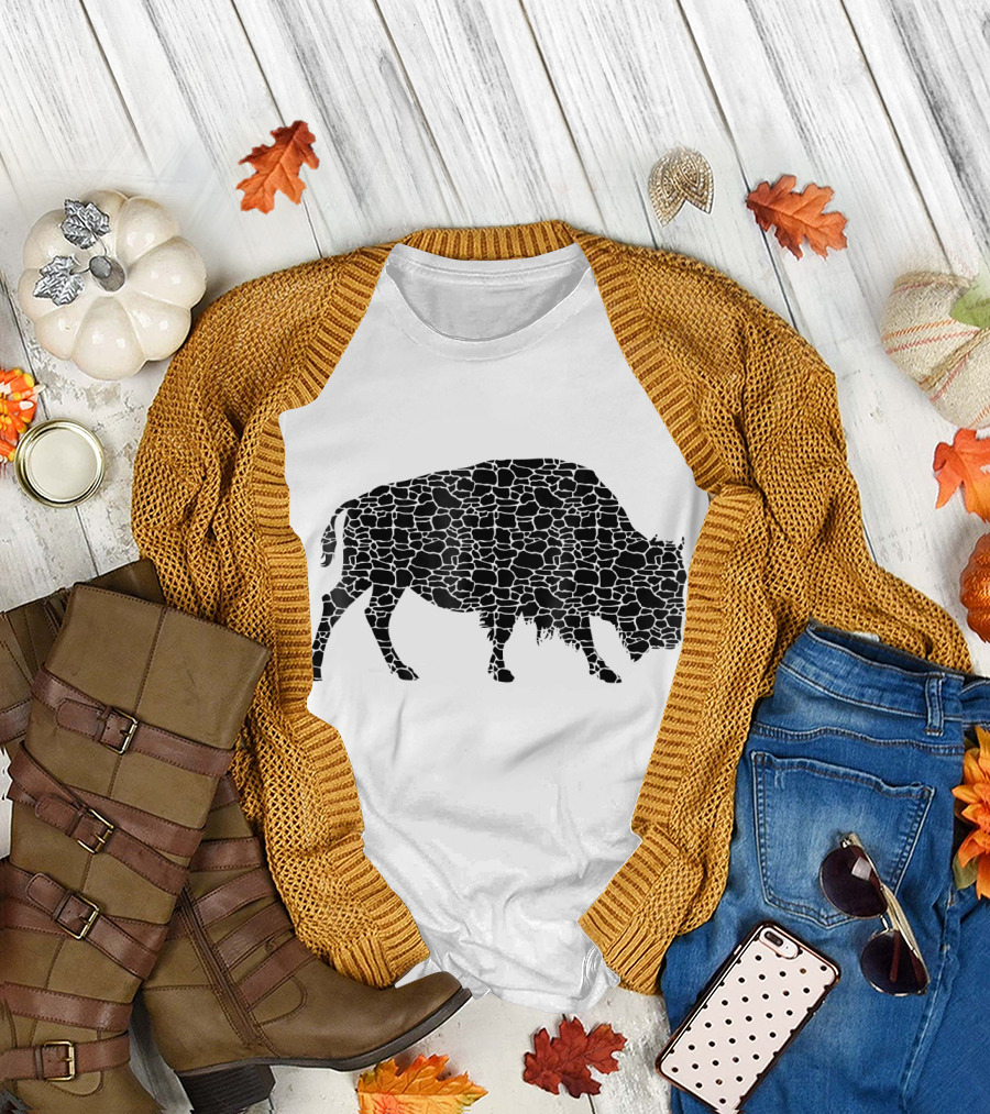Bison Silhouette with Stone Pattern Bison Cute Bison T-Shirt