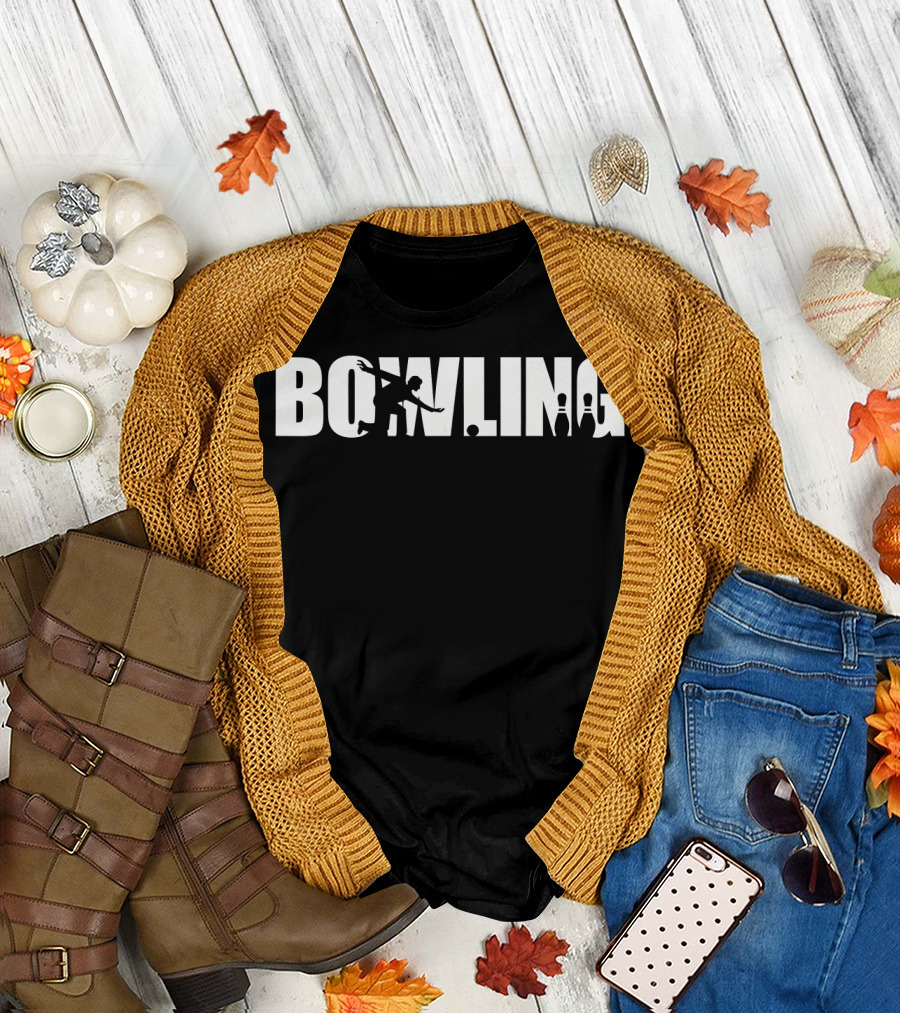 Bowling Bowler Silhouette Action with Pins T-Shirt