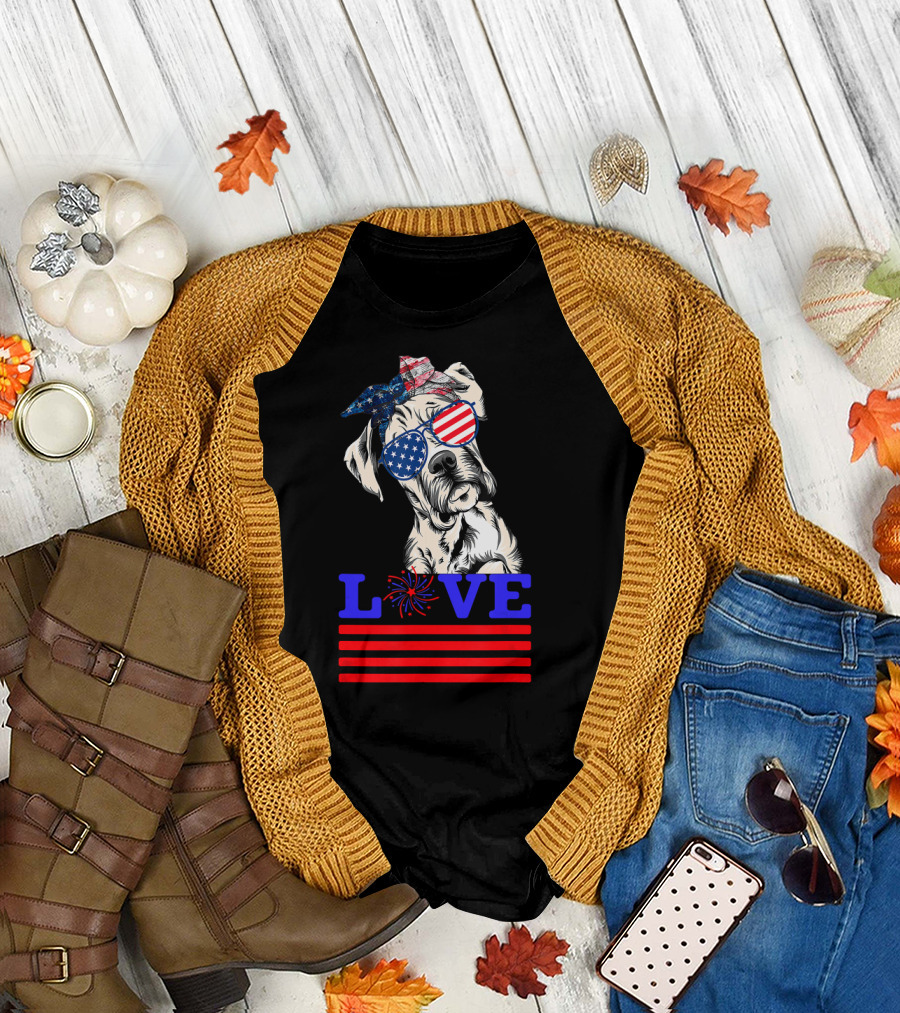 Boxer Dog Love American Flag 4th of July T-Shirt
