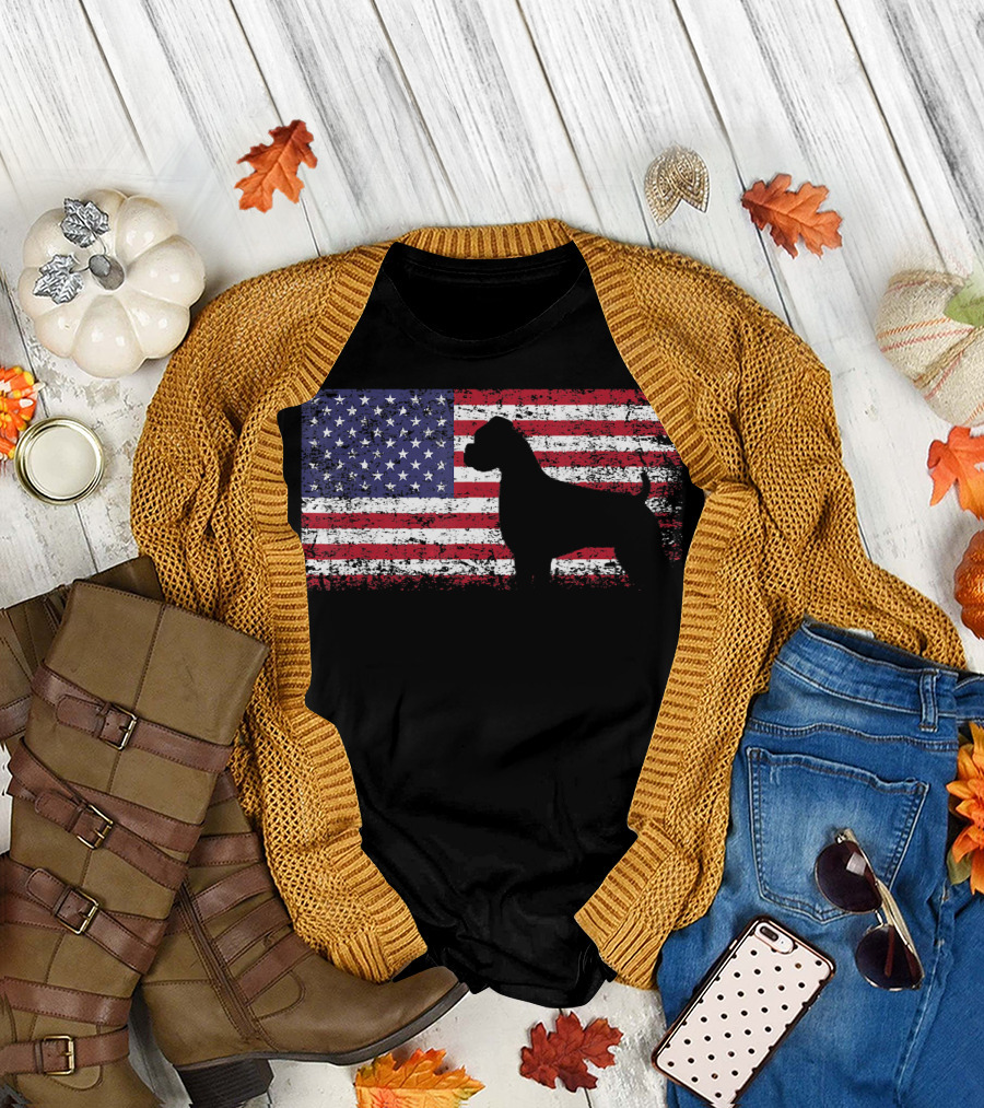 Boxer American Flag Silhouette I Love My Boxer T-Shirt