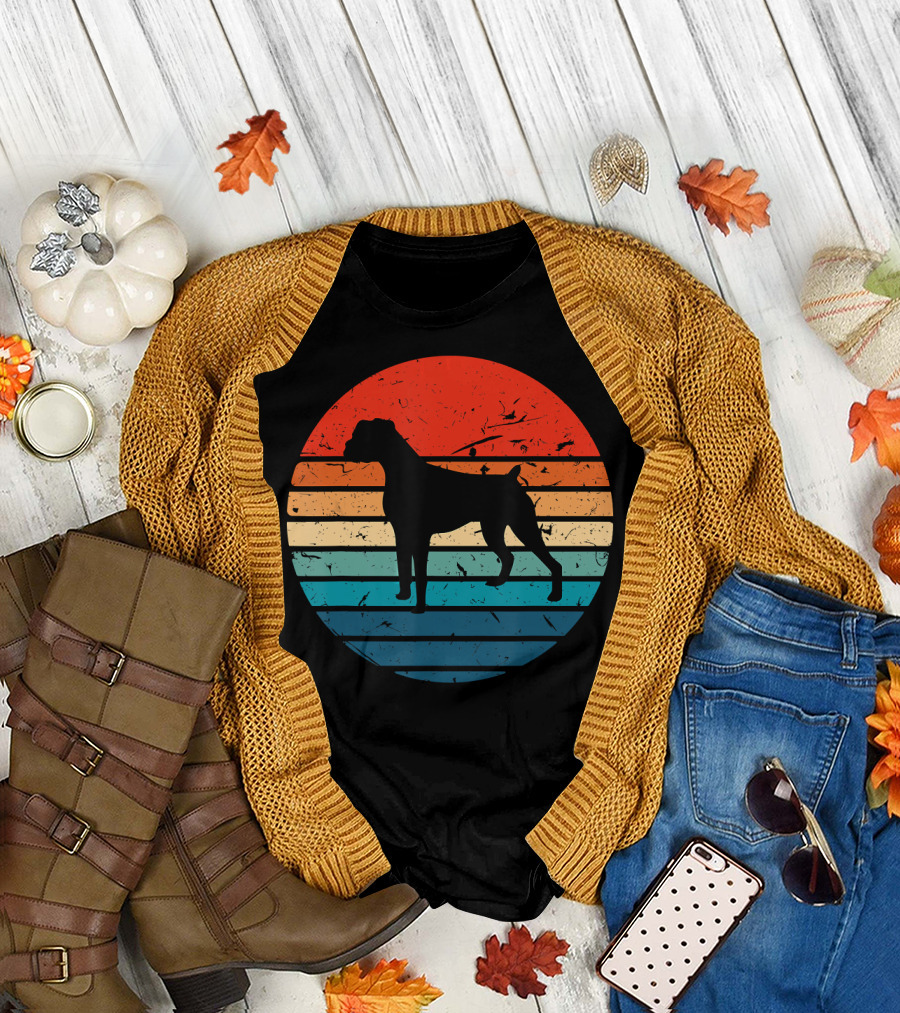 Boxer Dog Vintage 70s 80s Retro Stripes T-Shirt